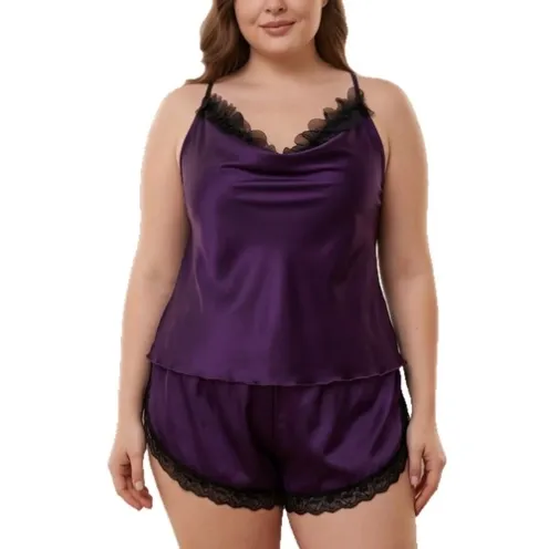 sleeveless lace trim shorts pajama set xlkte-164 detail view
