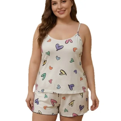 plus size sleeveless printed shorts pajama set xlkte-020 detail view