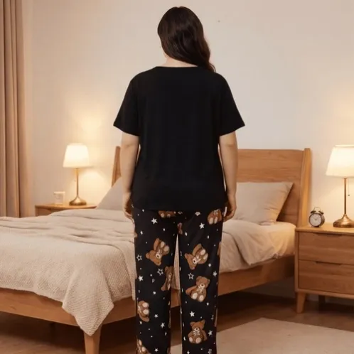 plus size short sleeve printed long pants pajama set xlkl208 detail view