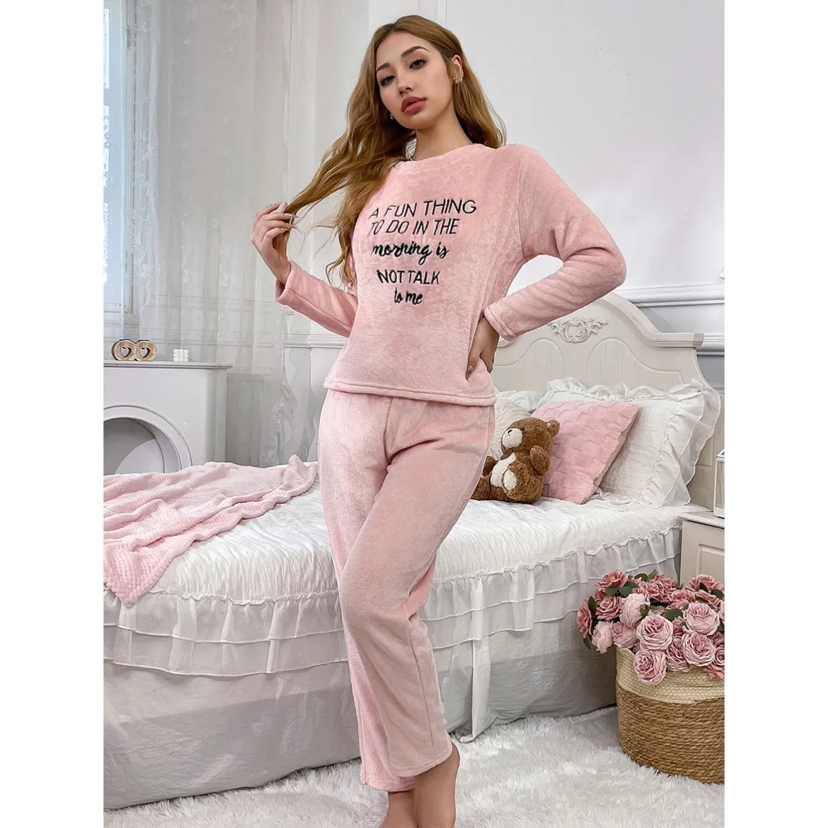 women flannel warm pajama set xlk5284 lifestyle view