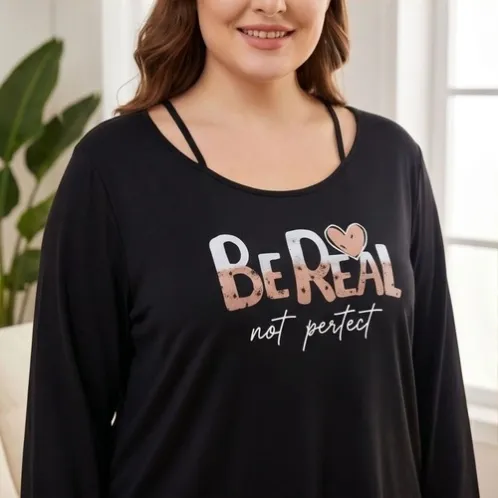 plus size long sleeve round neck printed long pants pajama set xlkl644 detail view
