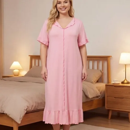 plus size short sleeve nightdress xlkte-014 color option