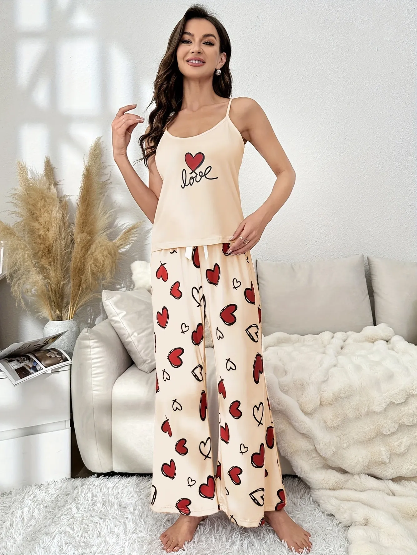 women milk silk printed cami pajama set xlk3402-1 lifestyle view