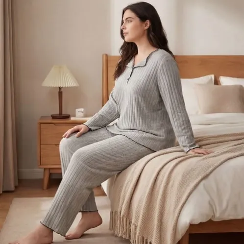 plus size long sleeve long pants pajama set xlkl757 lifestyle view