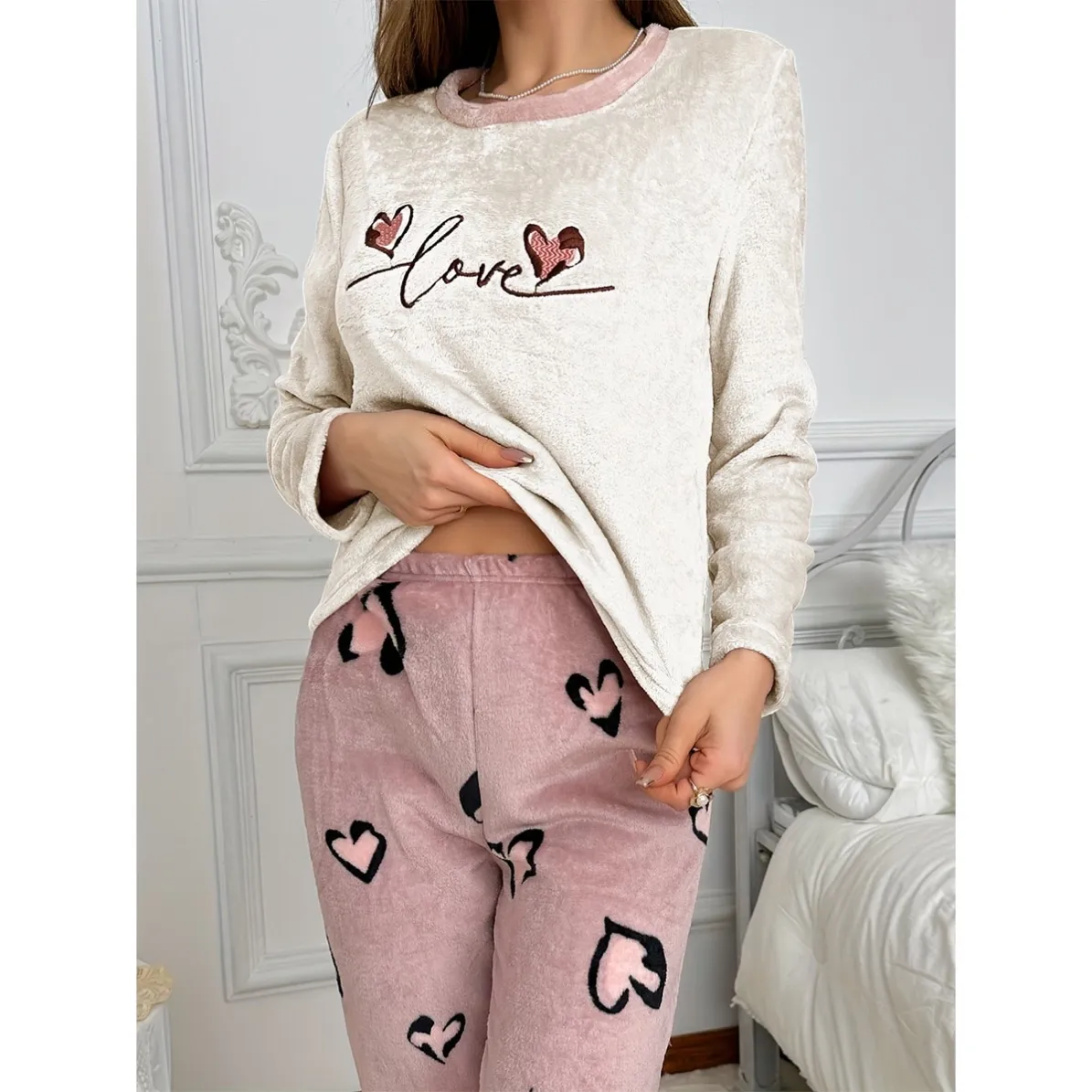women flannel printed pajama set xlk5112 lifestyle view