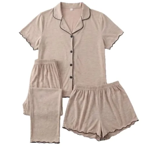 button front long pants shorts pajama set xlkte-169 detail view