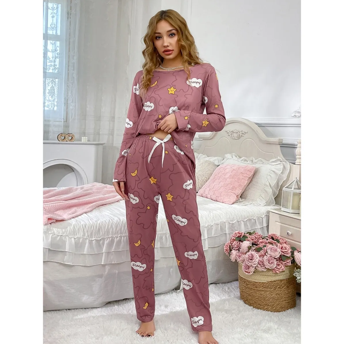 women milk silk pajama set xlk58166 lifestyle view