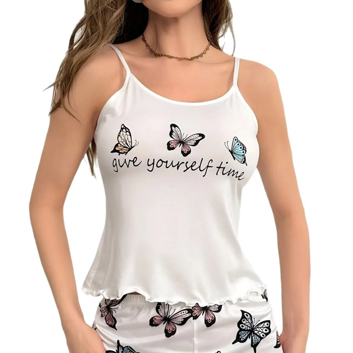 women milk silk printed cami pajama set xlkp34003 lifestyle view