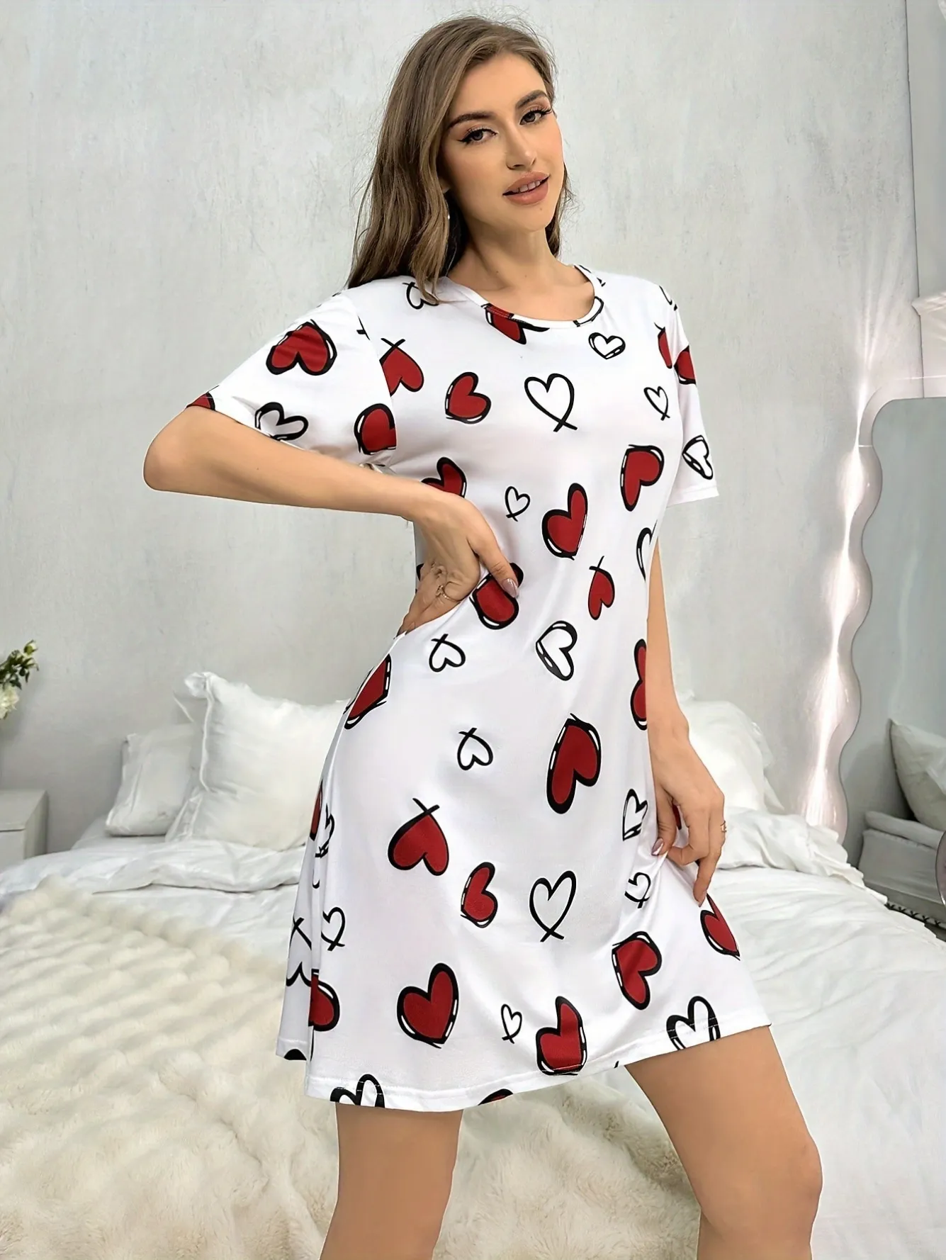 women lightweight cartoon print nightdress xlk94025 lifestyle view