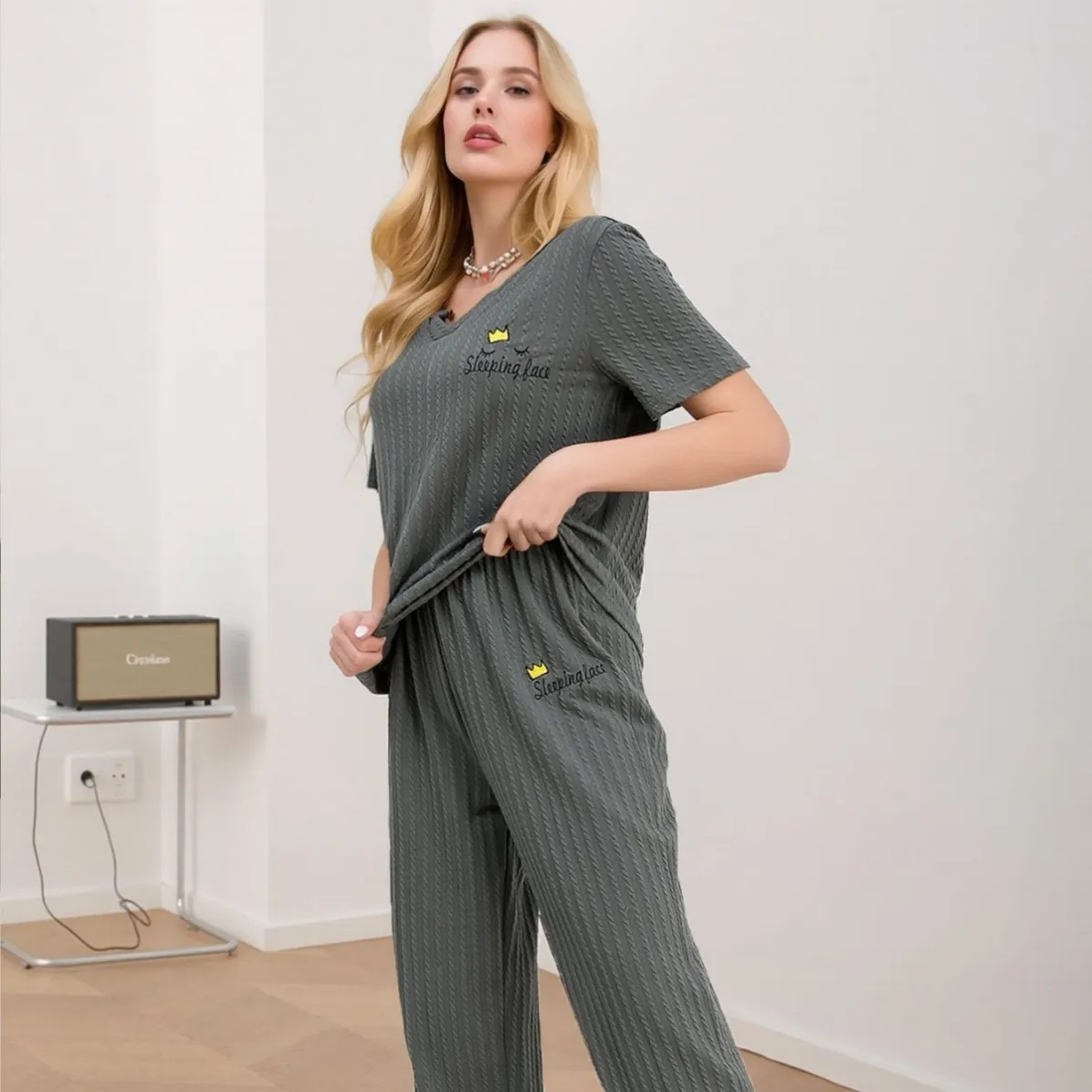 women pajama set xlk28833-grey lifestyle view
