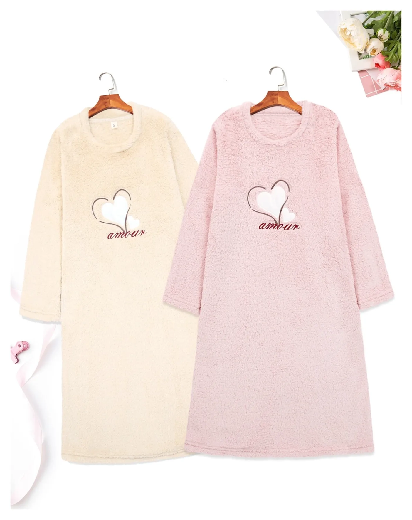 women plush warm cartoon print nightdress xlk57000-2 front view
