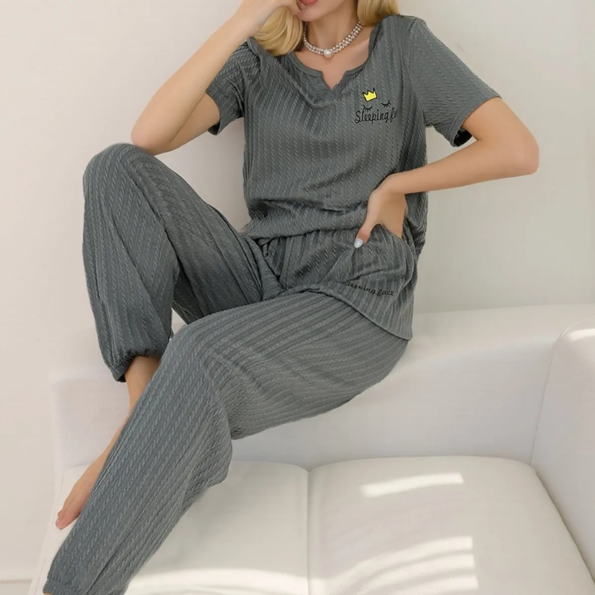 women pajama set xlk28833-grey lifestyle view