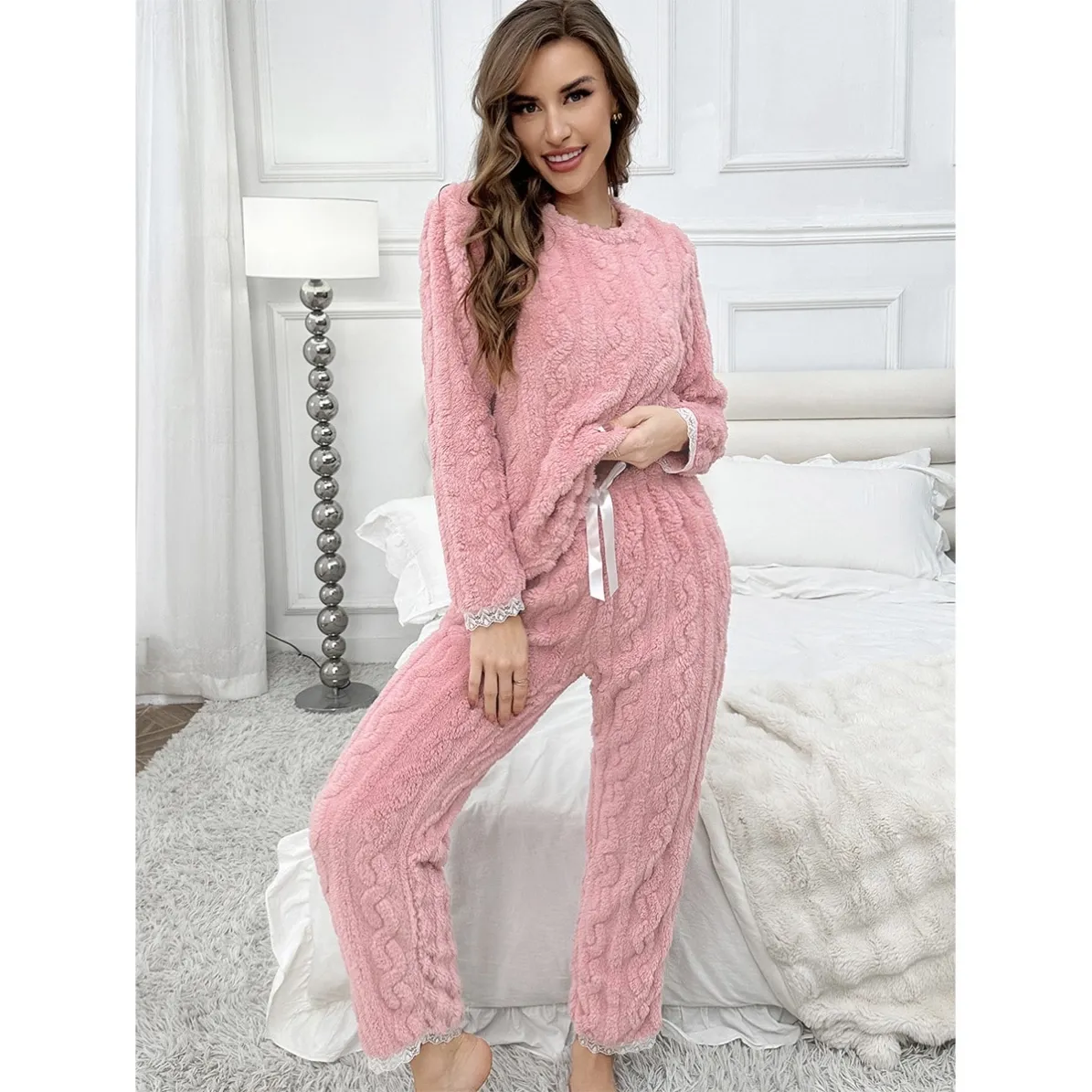 women flannel warm pajama set xlk13413 lifestyle view