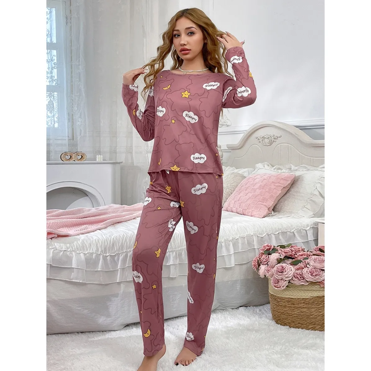 women milk silk pajama set xlk58166 lifestyle view