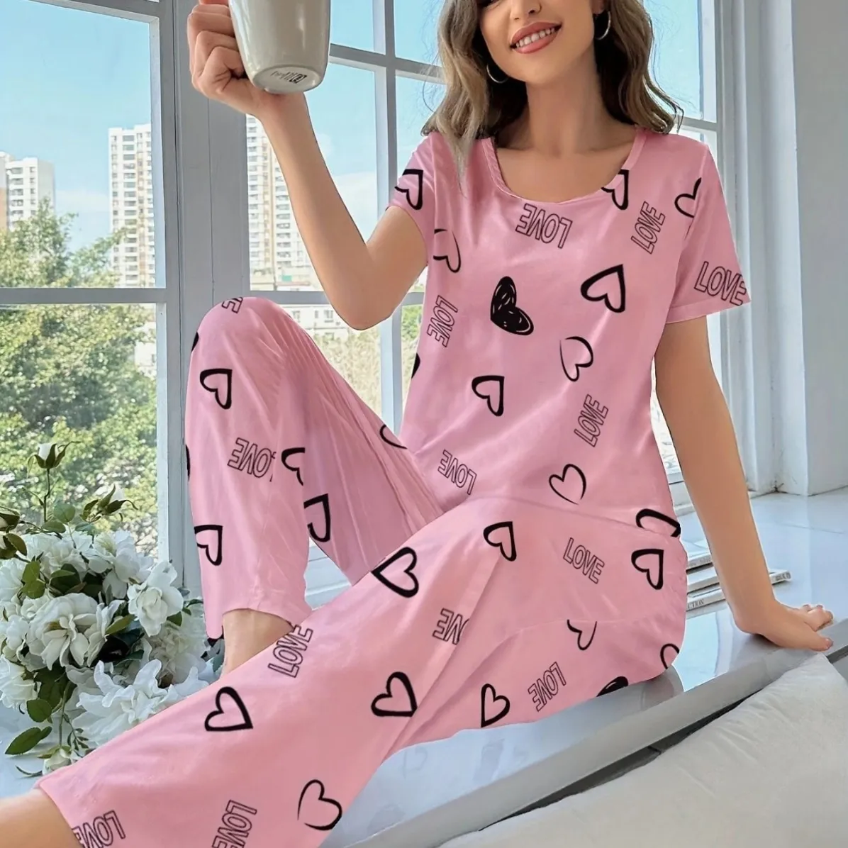 women milk silk pajama set xlk93059 lifestyle view