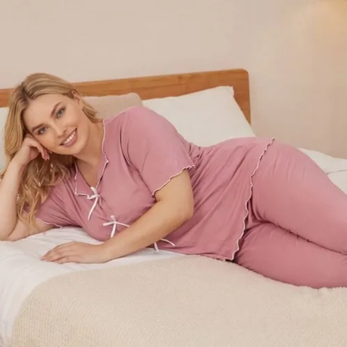 plus size short sleeve printed pajama set xlkl552 detail view