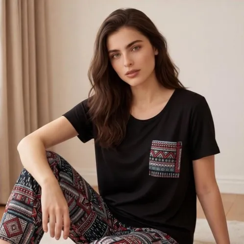 short sleeve long pants pajama set xlkl420 lifestyle view