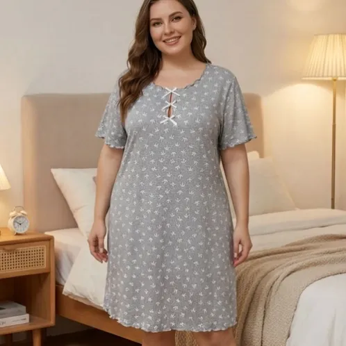 plus size printed nightdress xlkl797 front view
