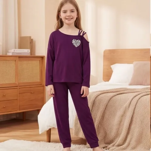 long sleeve printed pajama set xlkl636 front view