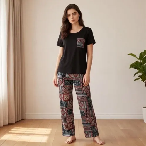 short sleeve long pants pajama set xlkl420 detail view