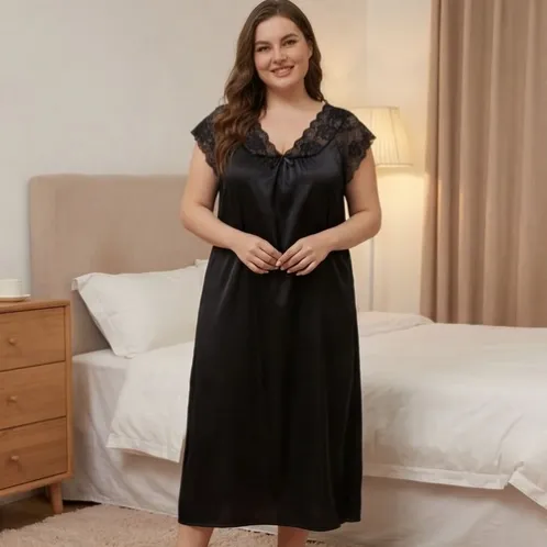 plus size lace trim robe xlkte-031 front view