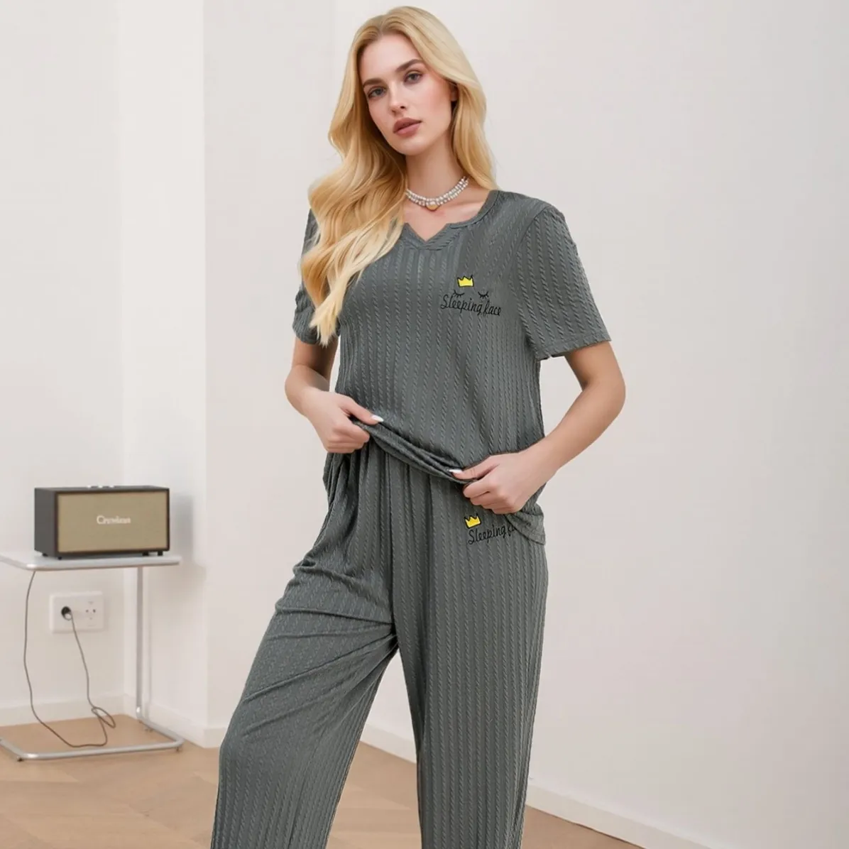 women pajama set xlk28833-grey front view