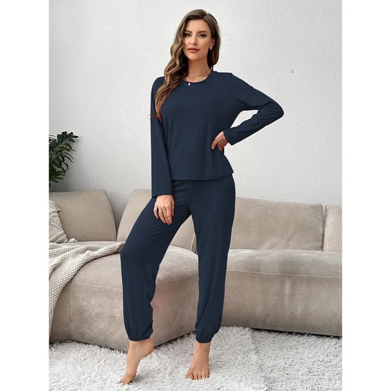 women milk silk warm long sleeve long pants pajama set xlk259918-1 lifestyle view
