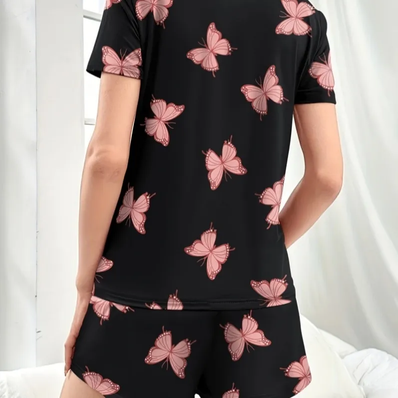 women milk silk lightweight printed short sleeve shorts pajama set xlkg34021 lifestyle view