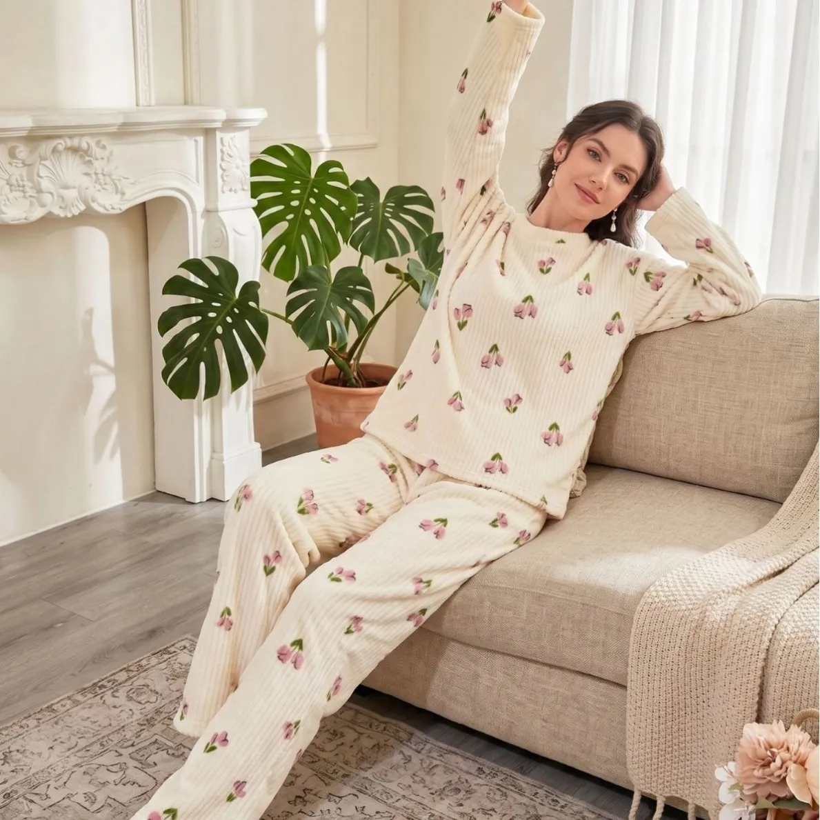 women warm pajama set xlk13447 front view