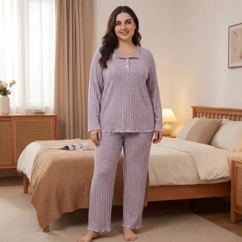 plus size long sleeve long pants pajama set xlkl757 detail view