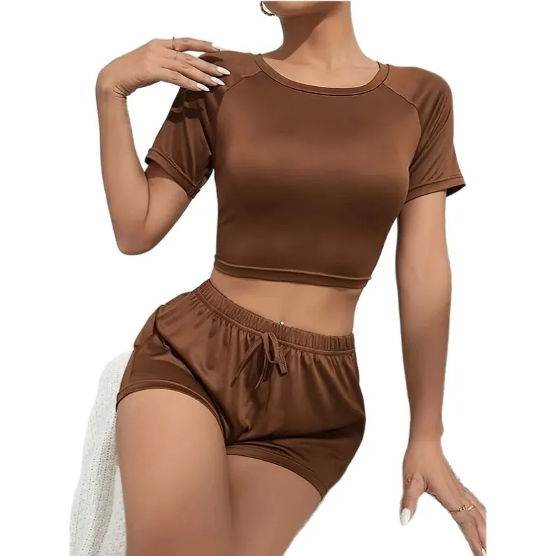 women milk silk short sleeve shorts pajama set xlk34015 lifestyle view