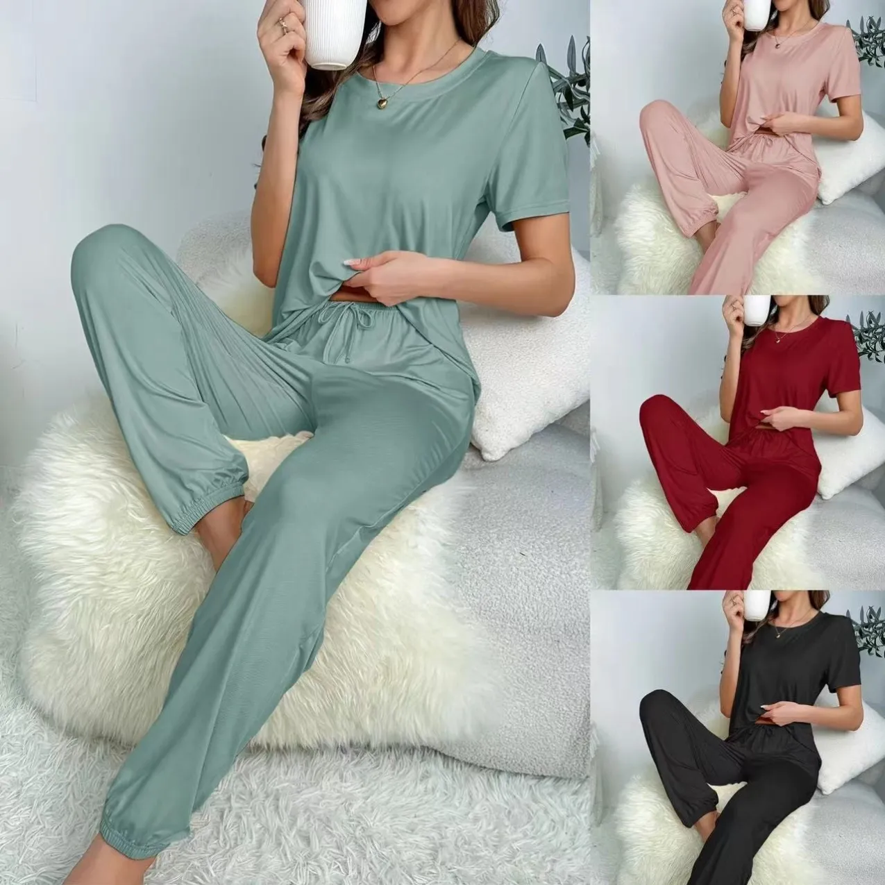 women milk silk lightweight pajama set xlk93012-1 front view