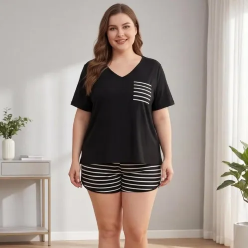 plus size short sleeve shorts pajama set xlkl882 color option