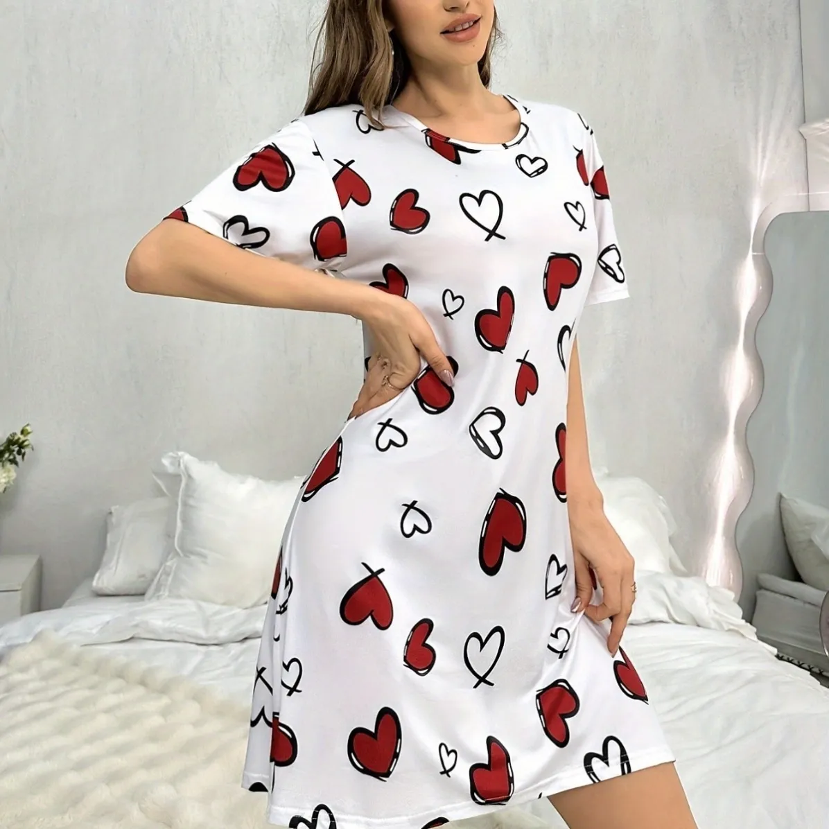 women lightweight cartoon print nightdress xlk94025 lifestyle view