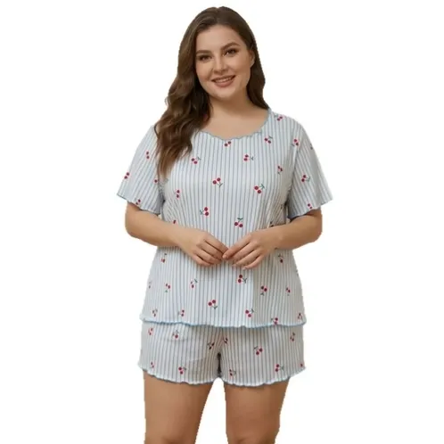 short sleeve printed shorts pajama set xlkl868 front view