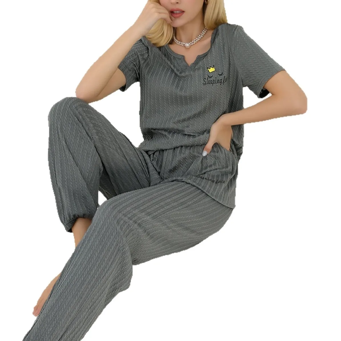 women pajama set xlk28833-grey lifestyle view