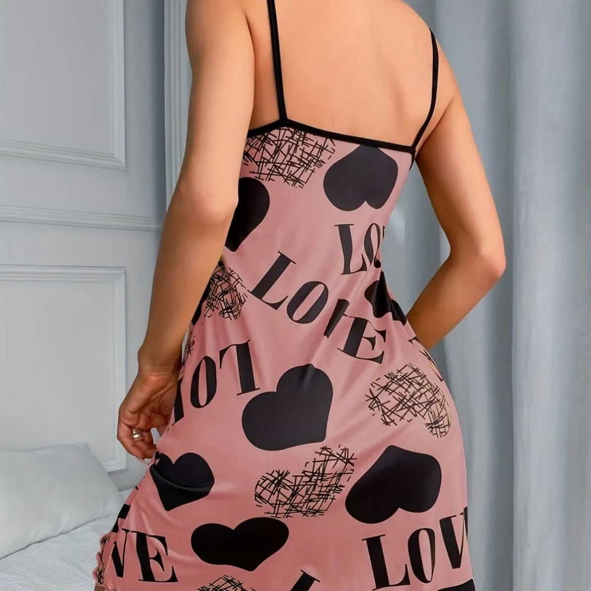 women milk silk lightweight cartoon print cami pajama set xlk94012 lifestyle view
