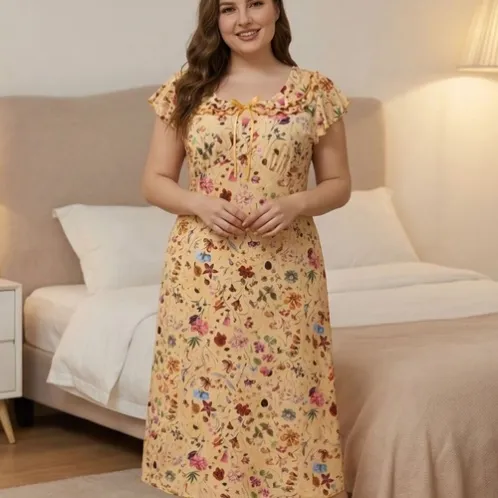 plus size short sleeve printed robe xlkl852 front view