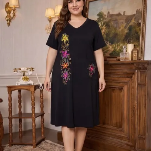 plus size short sleeve printed robe xlkl243 front view