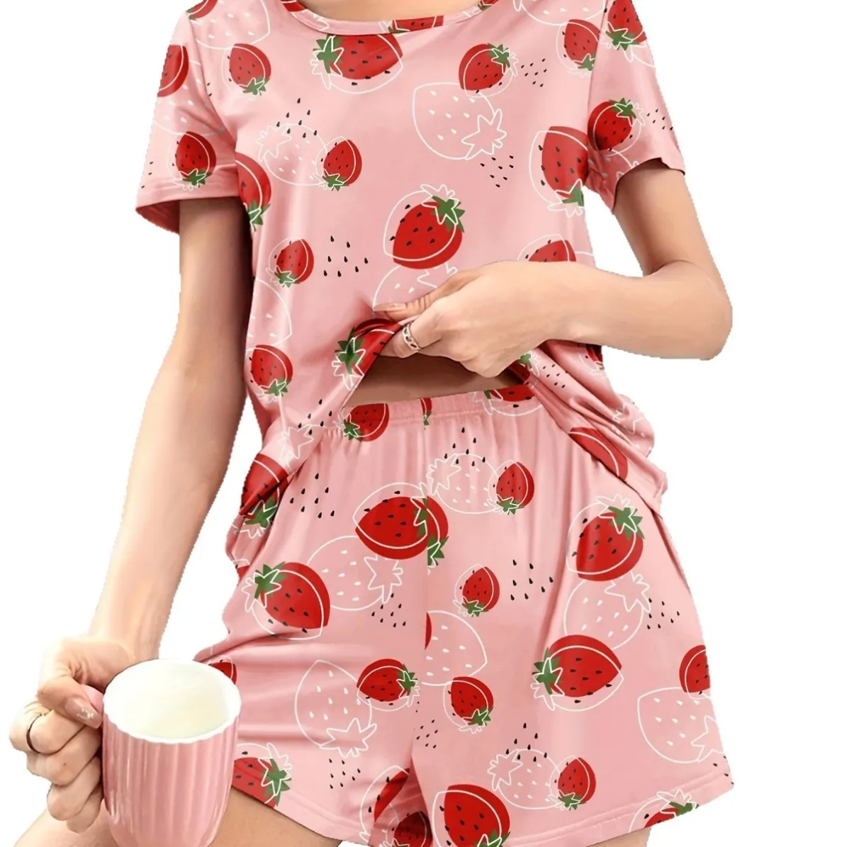 women milk silk pajama set xlk34022strawberry lifestyle view