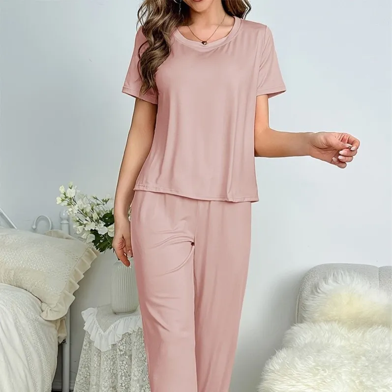 women milk silk lightweight pajama set xlk93012-1 lifestyle view