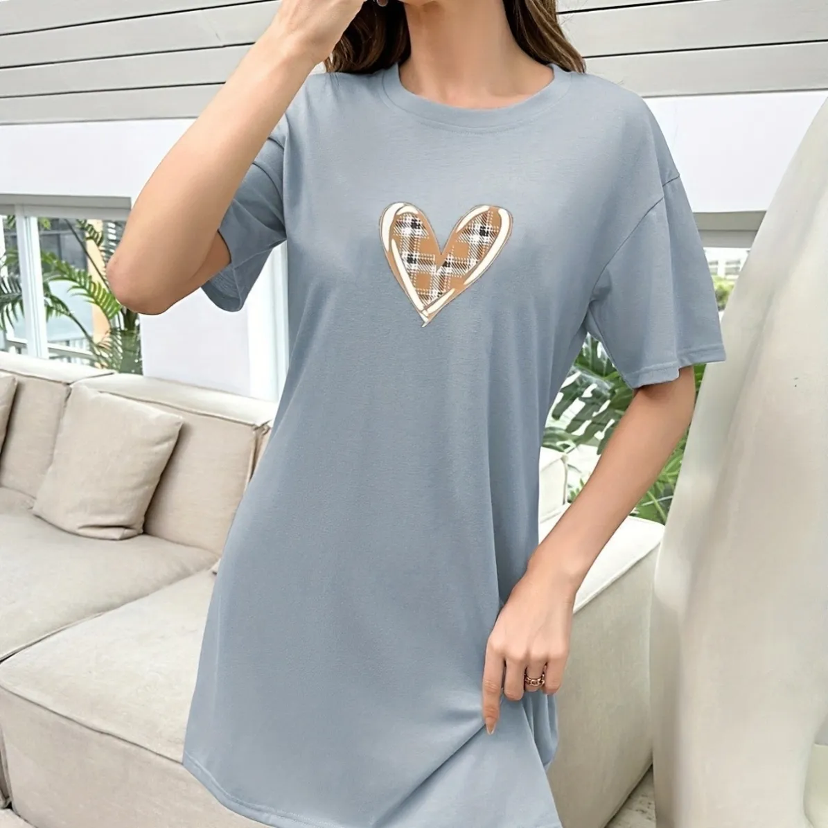 women milk silk lightweight printed nightdress xlk94000 front view