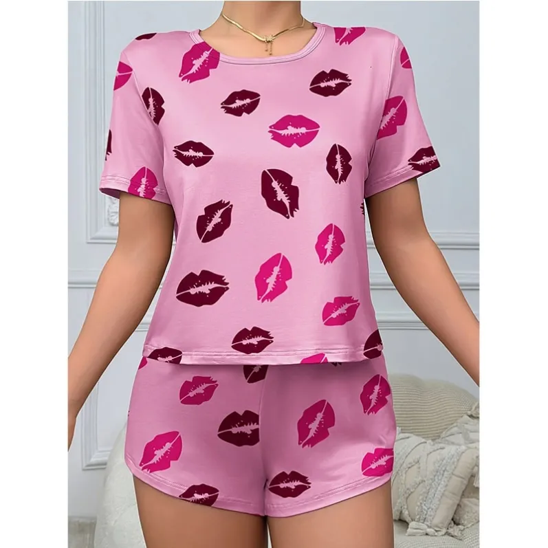 women milk silk lightweight printed short sleeve shorts pajama set xlkp34020 lifestyle view