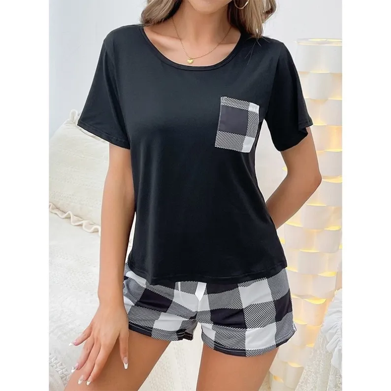 women lightweight plaid pajama set xlk29913 front view