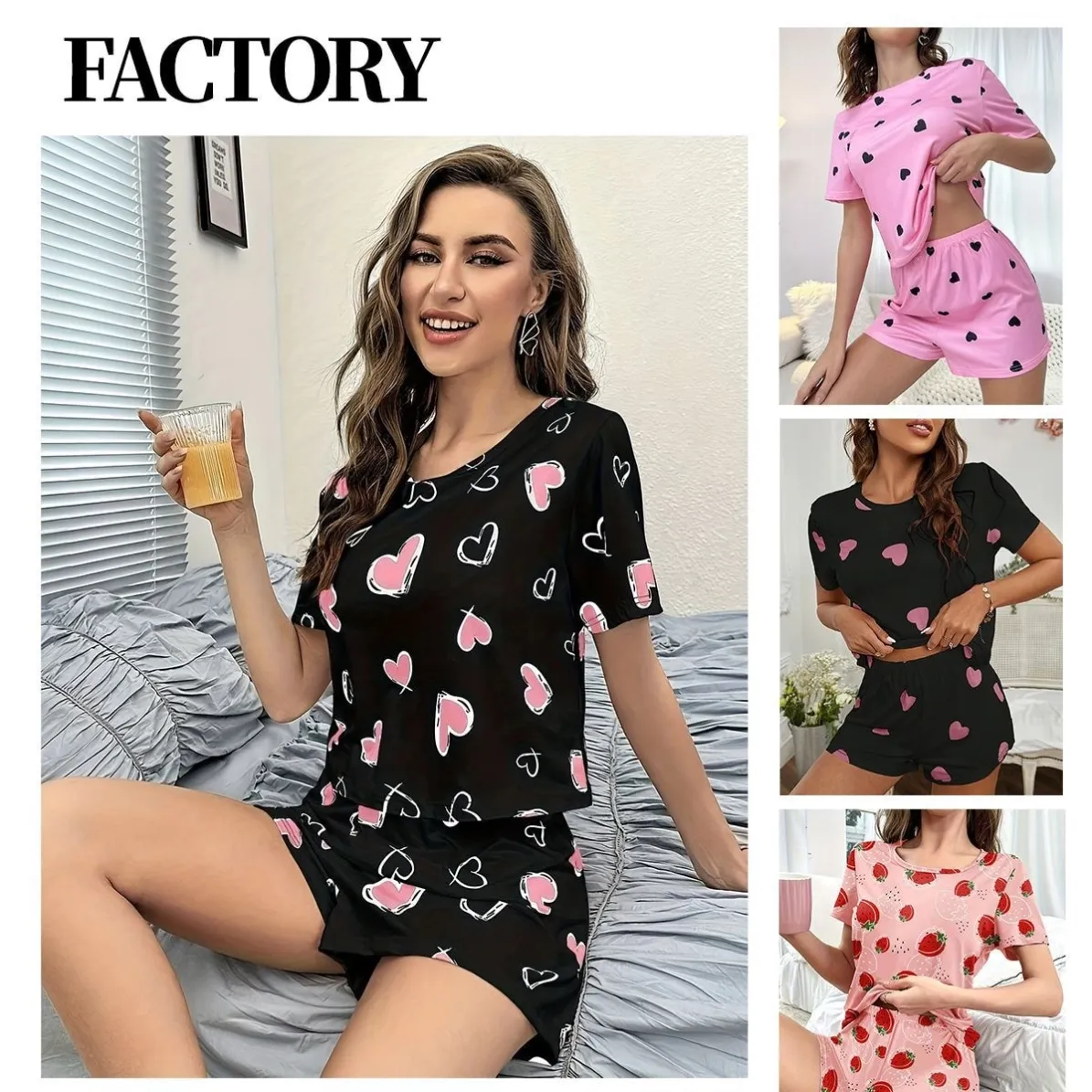women milk silk pajama set xlk34022strawberry front view