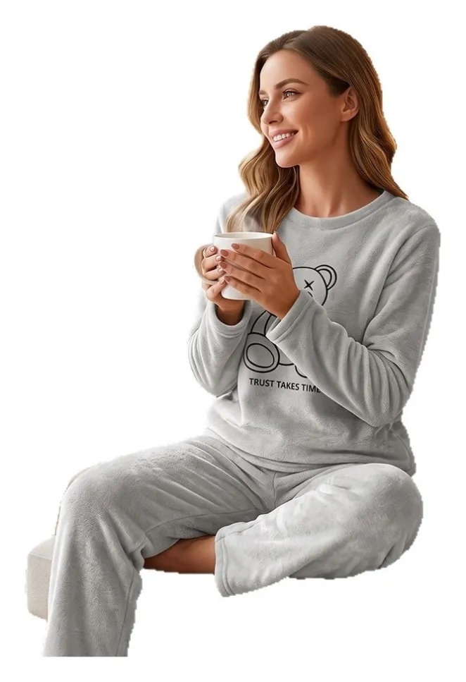 women flannel pajama set xlk5283grey front view