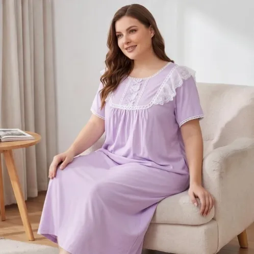 plus size short sleeve printed solid color nightdress xlkl365 color option