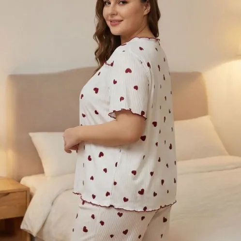 short sleeve printed long pants pajama set xlkl643 detail view