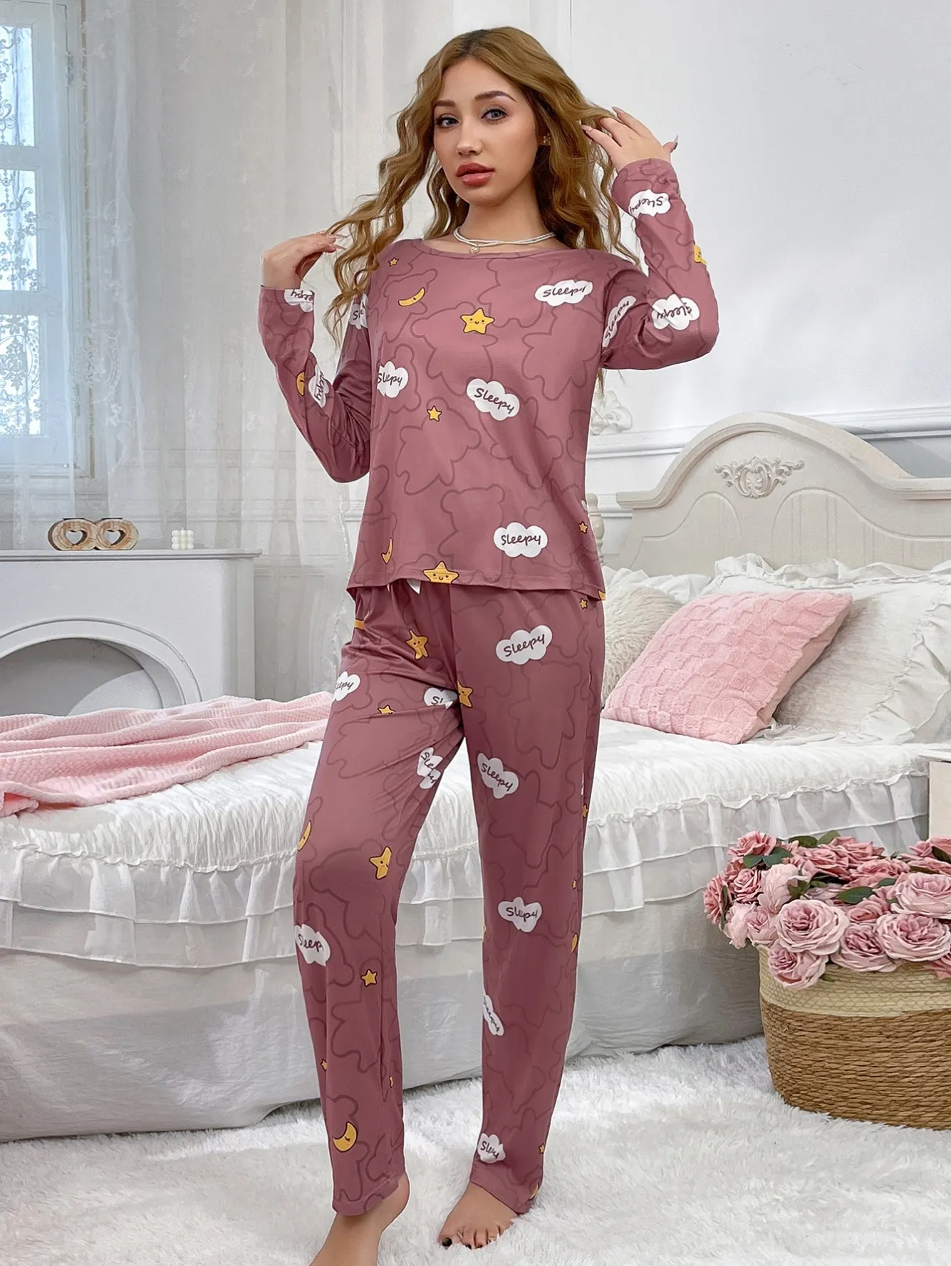 women milk silk pajama set xlk58166 lifestyle view