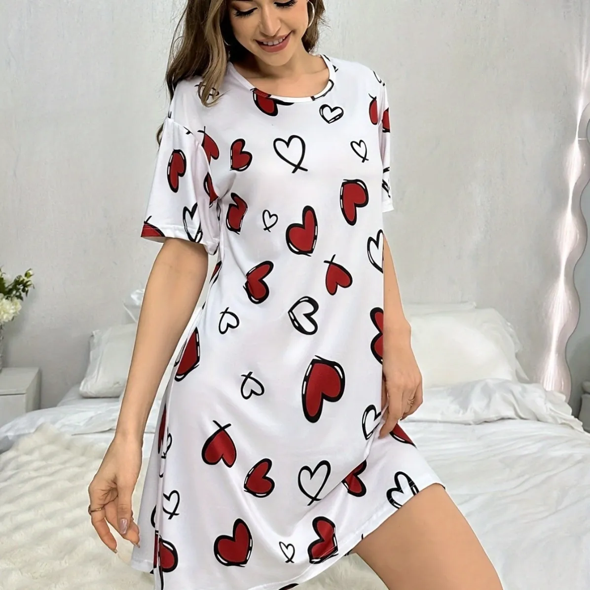 women lightweight cartoon print nightdress xlk94025 lifestyle view